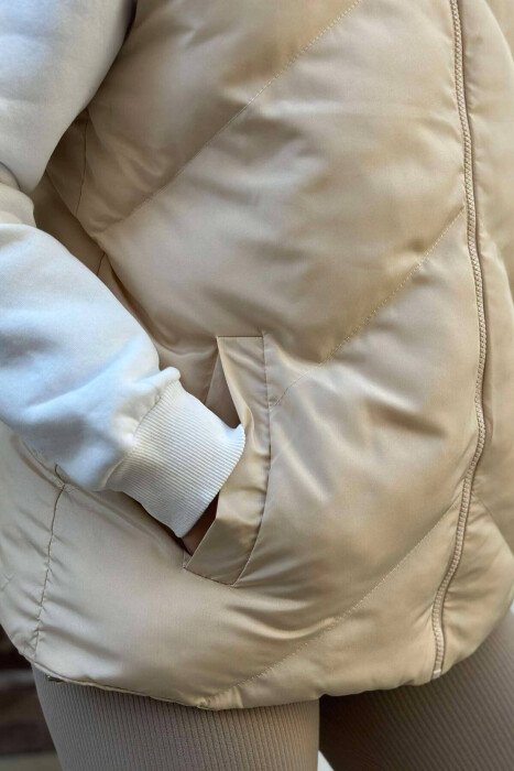 ZIPPER ONE COLOR WOMEN VEST CREAM/KREM - 5