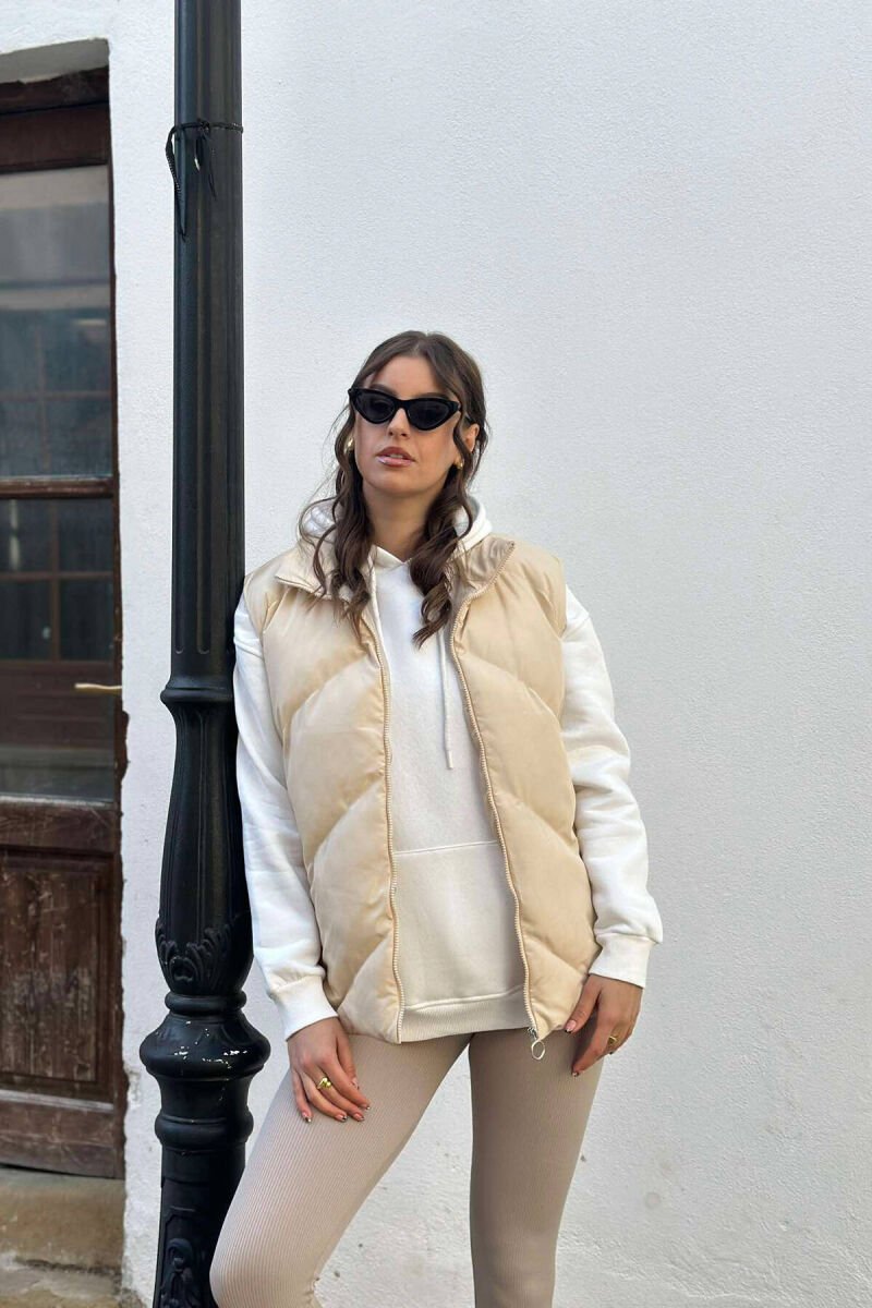 ZIPPER ONE COLOR WOMEN VEST CREAM/KREM - 7