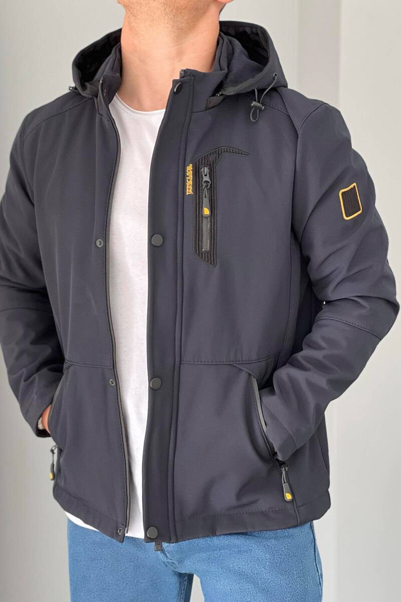ZIPPERED MEN PUFFER JACKET DARK BLUE/BEE - 1
