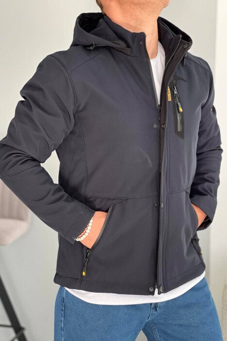 ZIPPERED MEN PUFFER JACKET DARK BLUE/BEE - 3