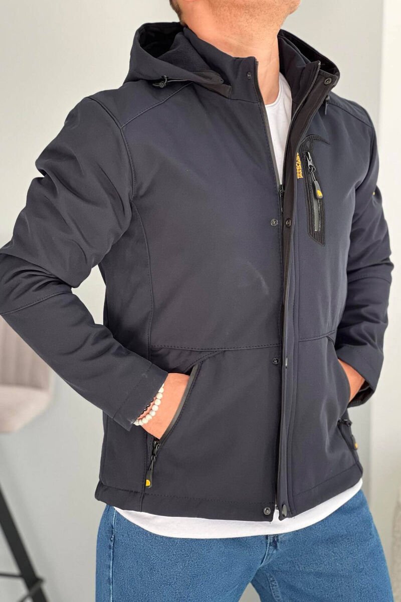 ZIPPERED MEN PUFFER JACKET DARK BLUE/BEE - 3