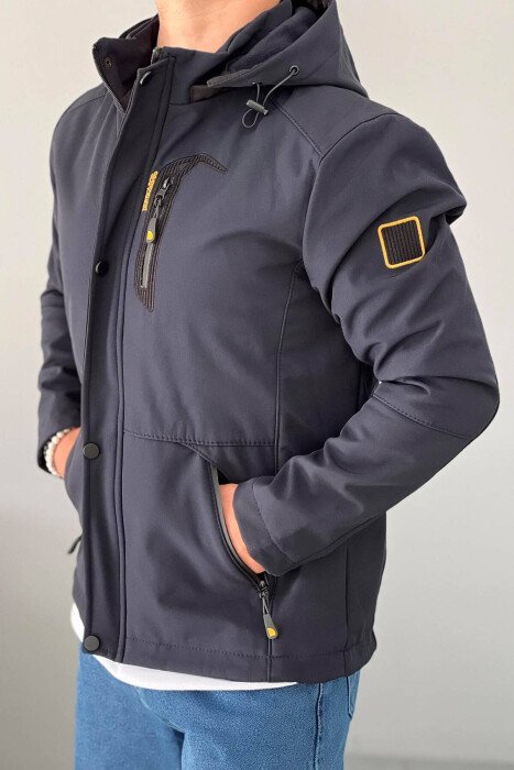 ZIPPERED MEN PUFFER JACKET DARK BLUE/BEE - 4