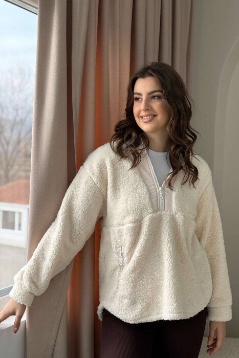 ZIPPERED SIMPLE POLAR WOMEN HOODIE MULTIPLE/SHNGJ - KLAUDIO FASHION