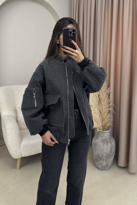 ZIPPERED WOMAN JACKET DARK GREY/GEE - 1