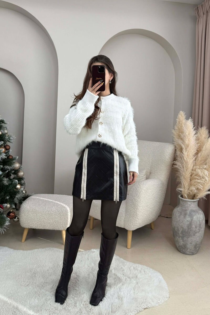 ZIPPERS DETAIL SHORT LEATHER WOMEN SKIRT BLACK/ E ZEZE - 2